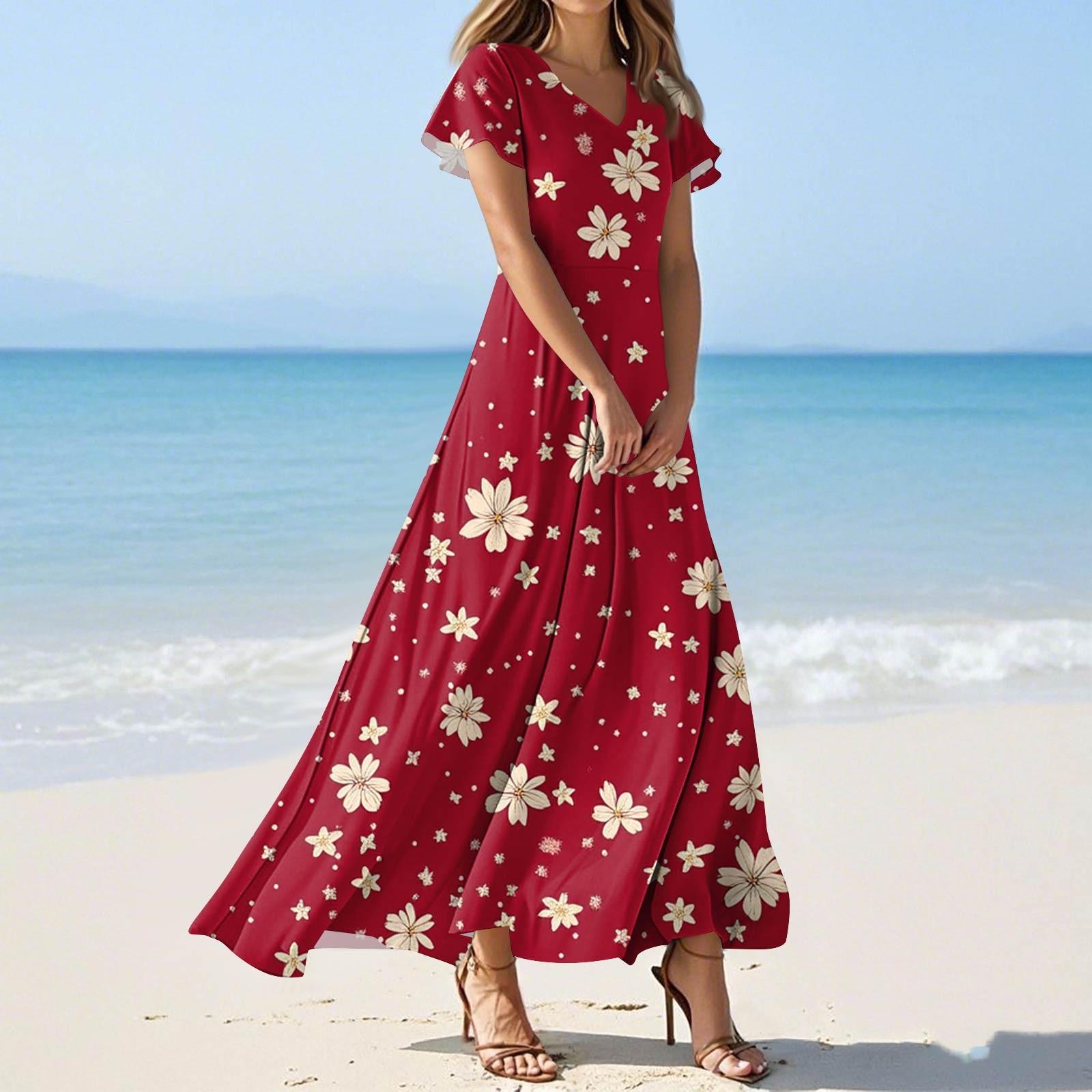 

Женские летние повседневные модные платья с принтом и короткими рукавами и V-образным вырезом XS винный