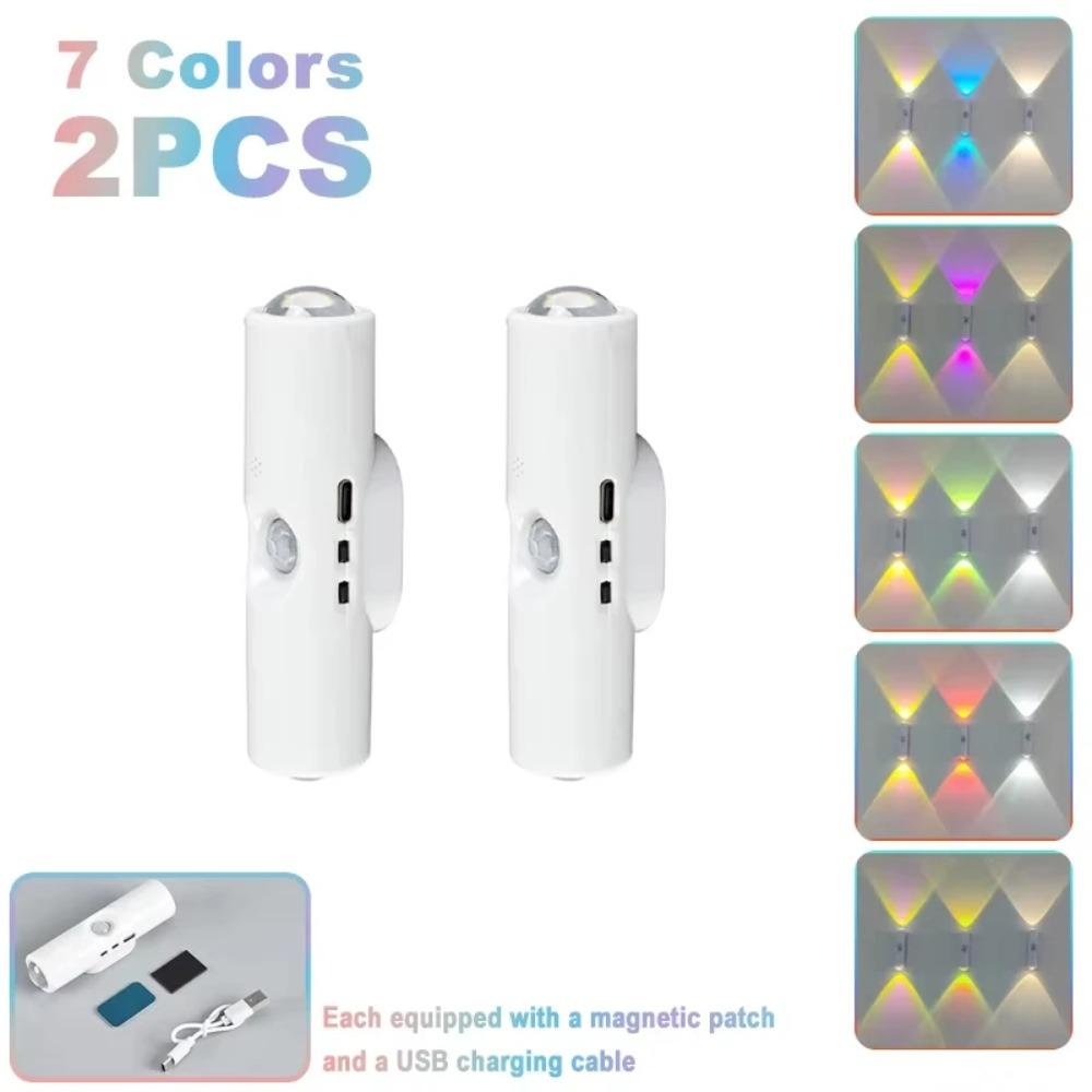 Double-head Cabinet Lamp Under Kitchen Spotlight with Motion Sensor Tri Color White or RGB Optional Rechargeable Sunset Light