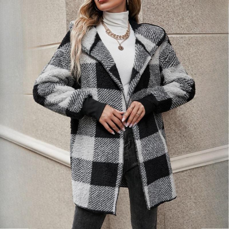 

Осенне-зимняя женская куртка, свободный клетчатый шерстяной кардиган, модный свитер XS темно серый