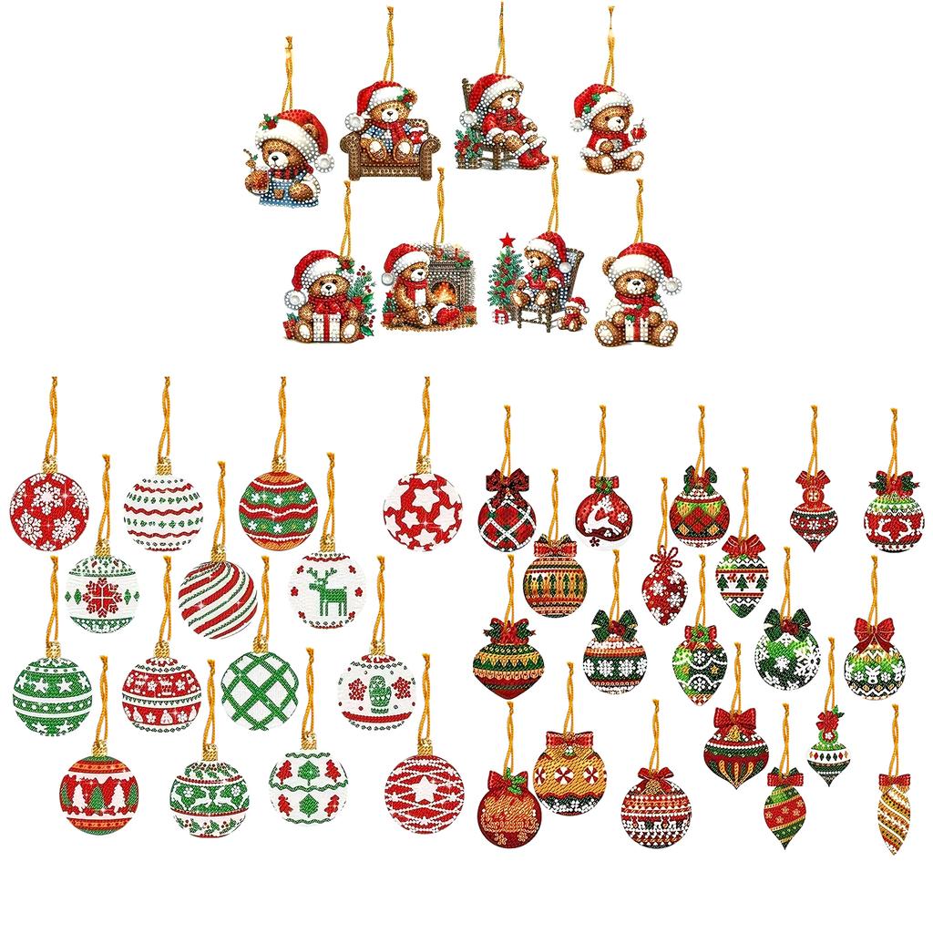 8/15/20Pcs Christmas DIY 2D Flat Acrylic Diamond Painting Ornaments Double Sided for Home Xmas Party Craft Decor
