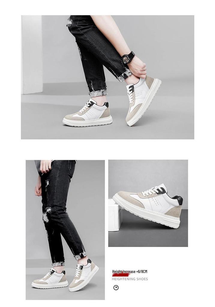 Invisible Height Boost Men's 8cm Breathable Thick Sole Running Casual Dad Shoes, Sports Board Shoes, White.