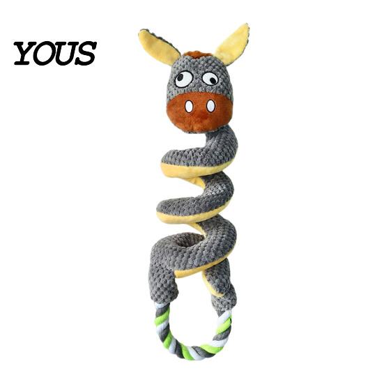 Interactive Squeaky Dog Toys Toy with Pull Rope, Plush Tug of War Toy, for Pets Spiral Animal Small Medium Large Dogs Biting Teeth Cleaning