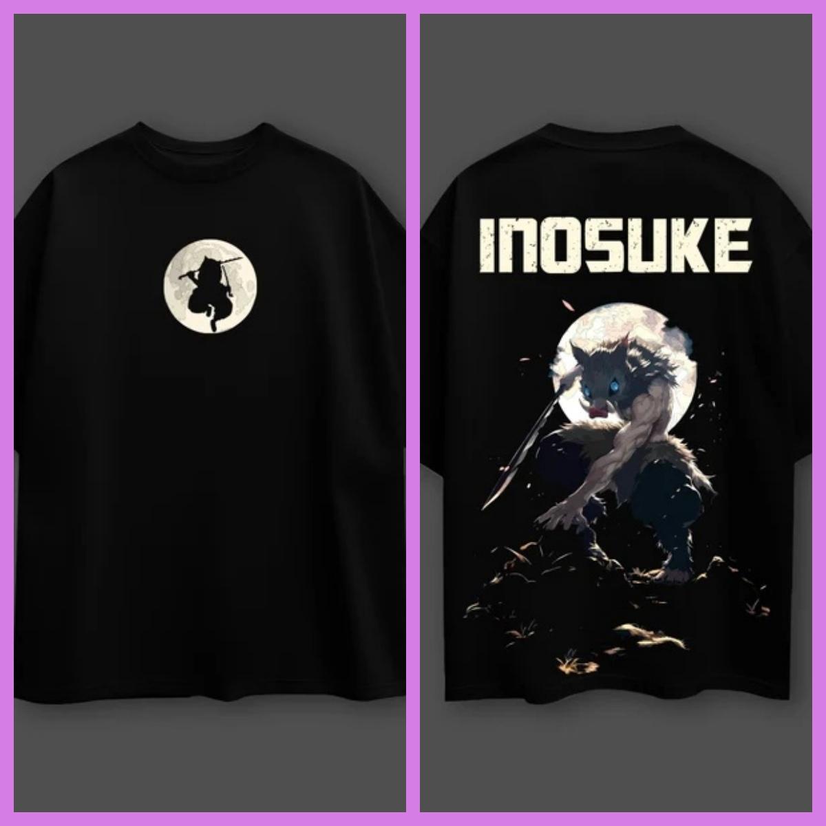 

Demon Slayer Anime Inosuke Oversized Black Tshirt Men and Women Breathable High Quality Y2K Short Sleeve Summer Tshirt XL