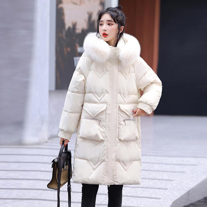 

Зимний пуховик с длинным капюшоном и воротником из искусственного меха, женская ветрозащитная верхняя одежда, парки 3XL бежевый