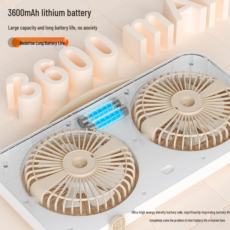 Dual-Head Desktop Fan: Five-Speed, High Airflow, Independent Control, Long Battery Life for Office & Home Use