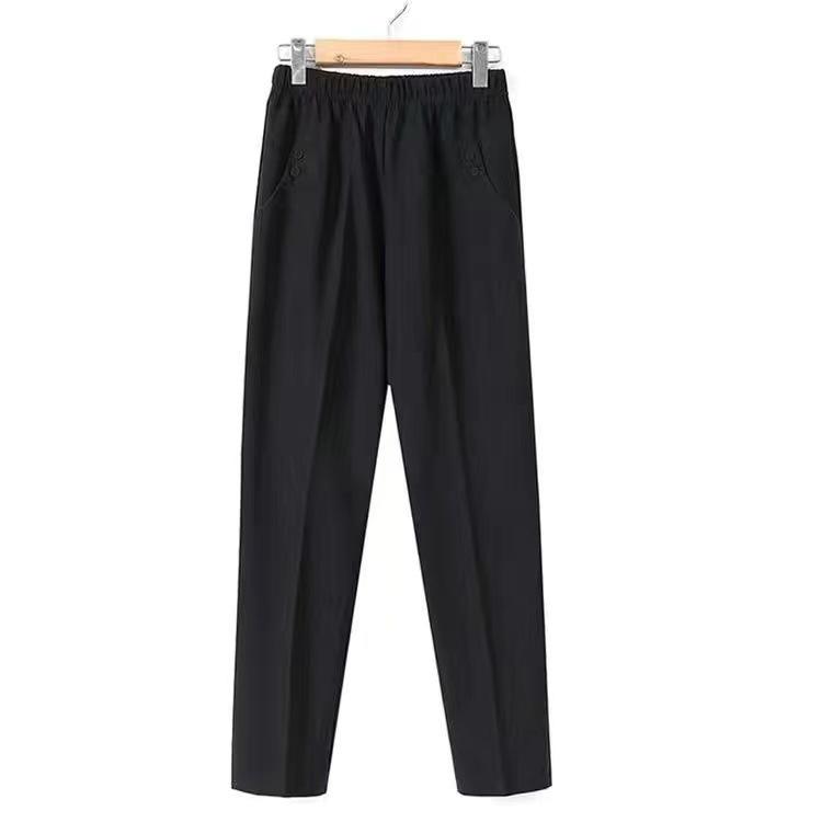 Sommerhose mit hoher Taille und elastischer Oma-Hose: Lässige, atmungsaktive Neun-Punkt-Hose für Frauen mittleren Alters und ältere Frauen