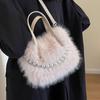 Fashion Women Faux Fur Tote Bag Zipper Solid Color Ladies Crossbody Shoulder Bag Trendy Winter Autumn Soft Fluffy Plush Handbags