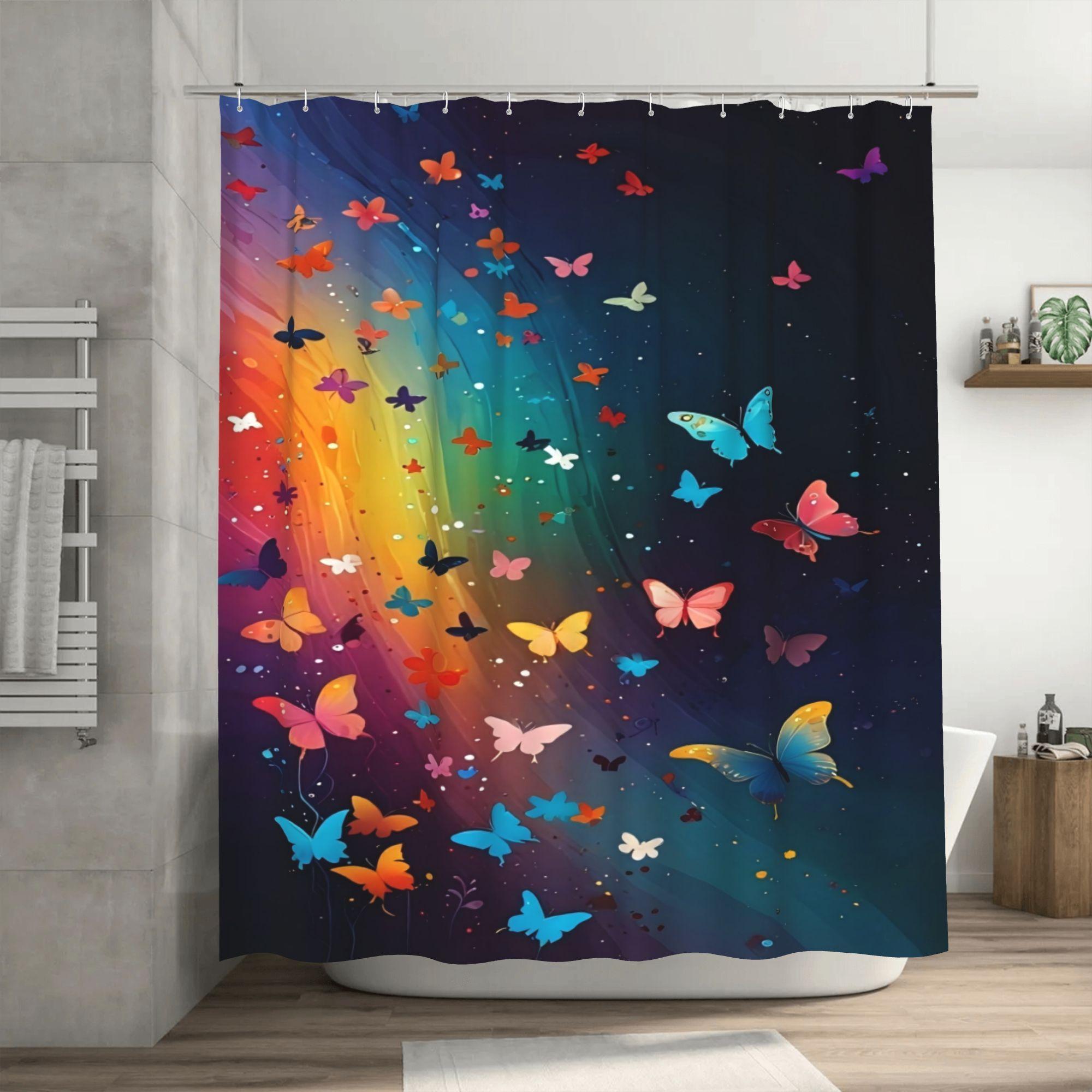 

Butterfly-Inspired Vibrant Colorful Shower Curtain with Hooks - Durable Polyester Bathroom Decor, Machine Washable, 180x180cm 90x180cm