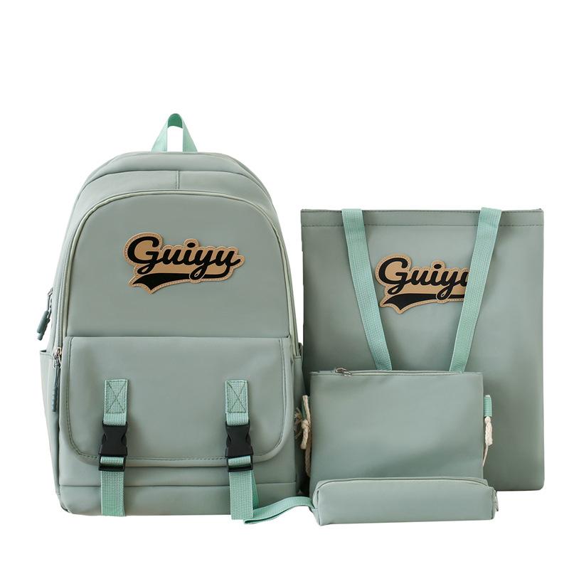 Four-Piece Backpack Set Letter Backpack Senior High School Student Schoolbag Unisex Large Capacity Lightweight Backpack