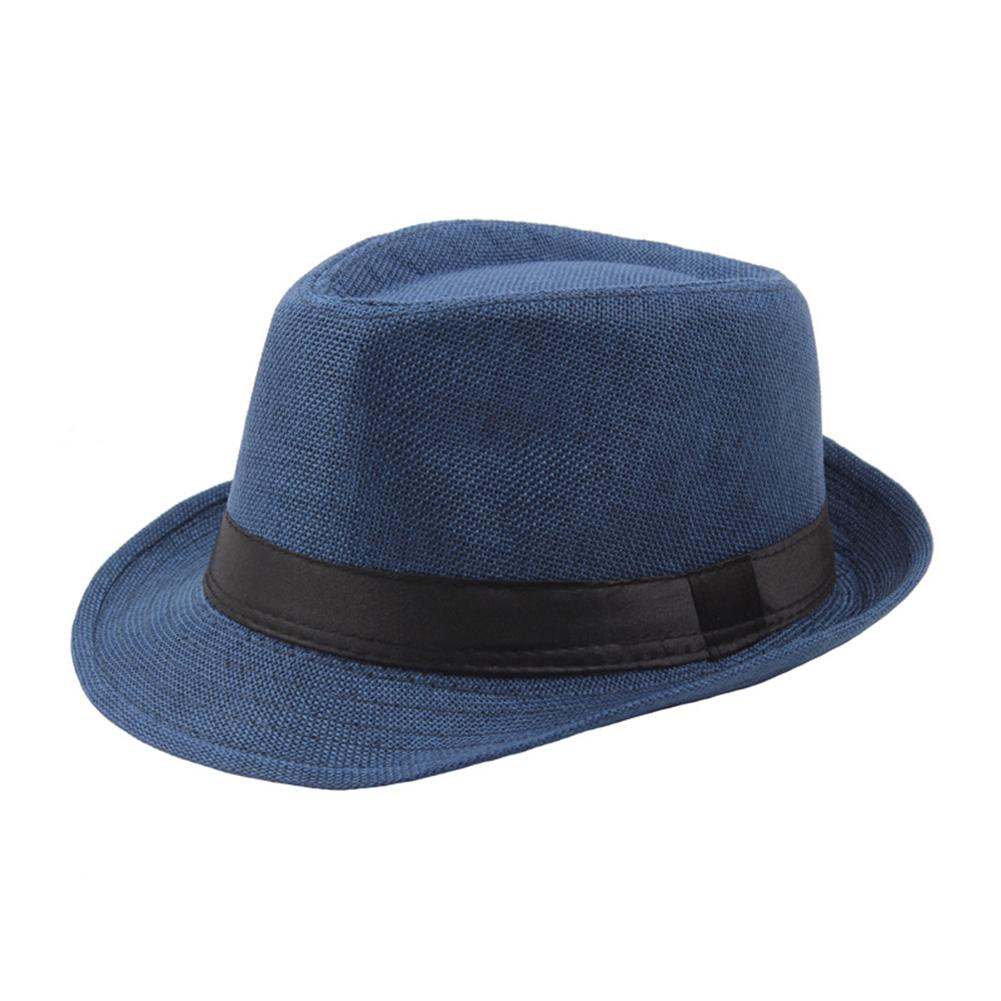 Trendy Jazz Cap Wide Brim Solid Color Solid Color Fedora Hat  Linen Male Cap for Club