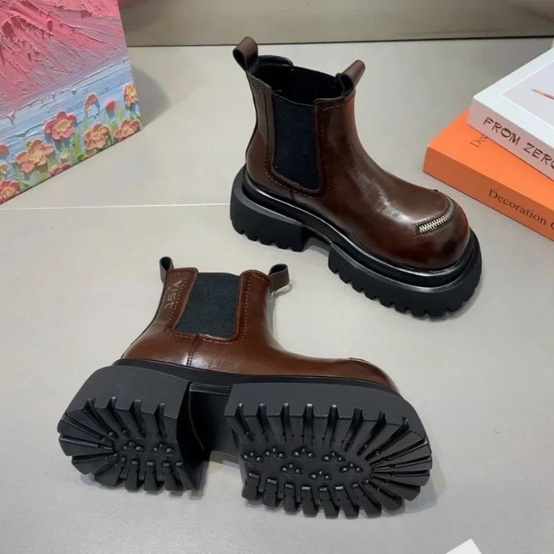 Dámské ploché boty Platforma Kotníkové boty Fad Chelsea Boty na vysokém podpatku Žena Značka Trend Nové Goth Lodičky Chůze Ležérní boty Botas Mujer