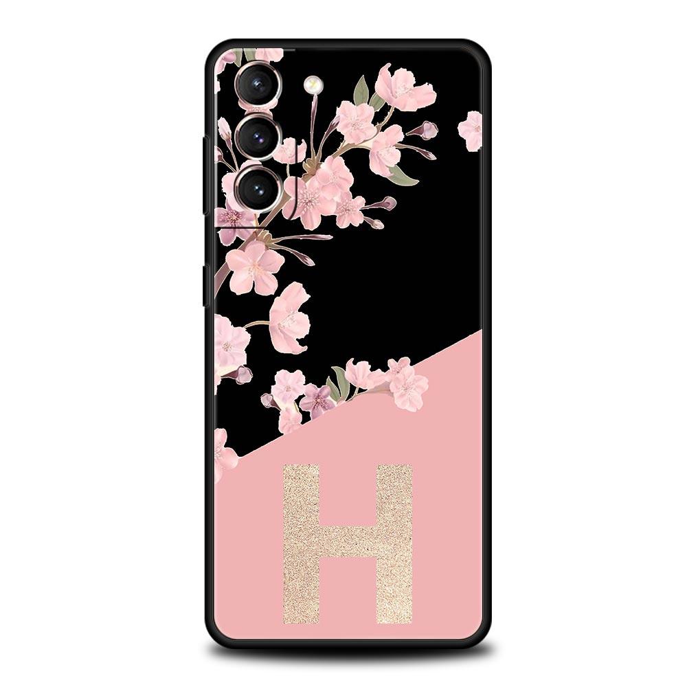 Golden Letter Flower Phone Case For Samsung Galaxy S26 Ultra S25 Plus S24 FE S23 S22 5G S21 S20 Cover Black Soft