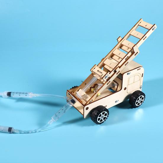 1 Set DIY Ladder Truck Model Kit Handmade Wooden Puzzle Rescue Firetruck Building Crafts Kids STEM Educational Science Experiment Toy