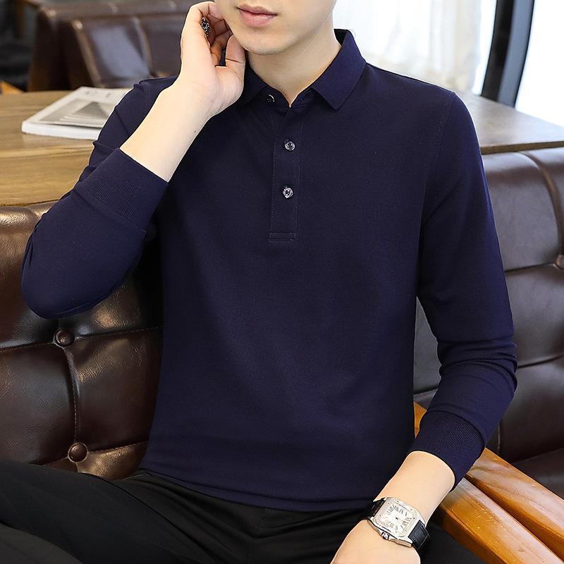 

Весна и осень Новый корейский стиль лацкан однотонная рубашка поло с длинным рукавом модная пара интернет-знаменитость тот же стиль стильный универсальный топ 5XL