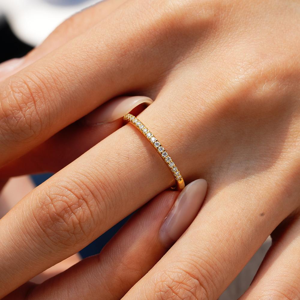 Real Moissanite Diamond Stackable Rings for Women   CopperPlated 18K Gold Half Eternity Wedding Band Jewelry Houtros