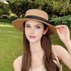Flat Straw Hat Natural Straw Weaving Wide Brim Sun Hat Summer Beach Sun Protection Hat with Ribbon Bow