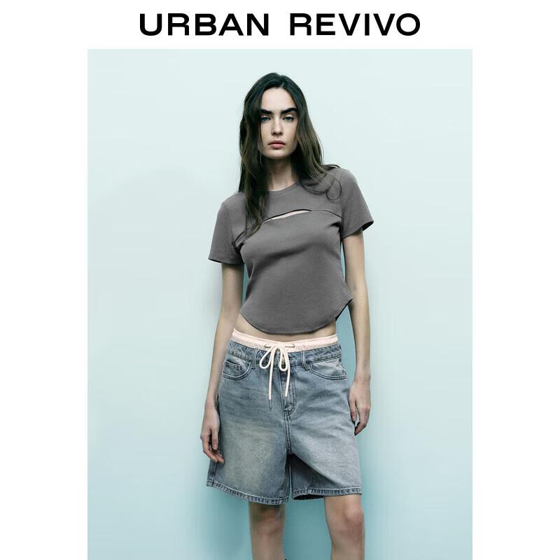 UR 2025 Spring Women s Casual Hollow-out Short Sleeve T-shirt S