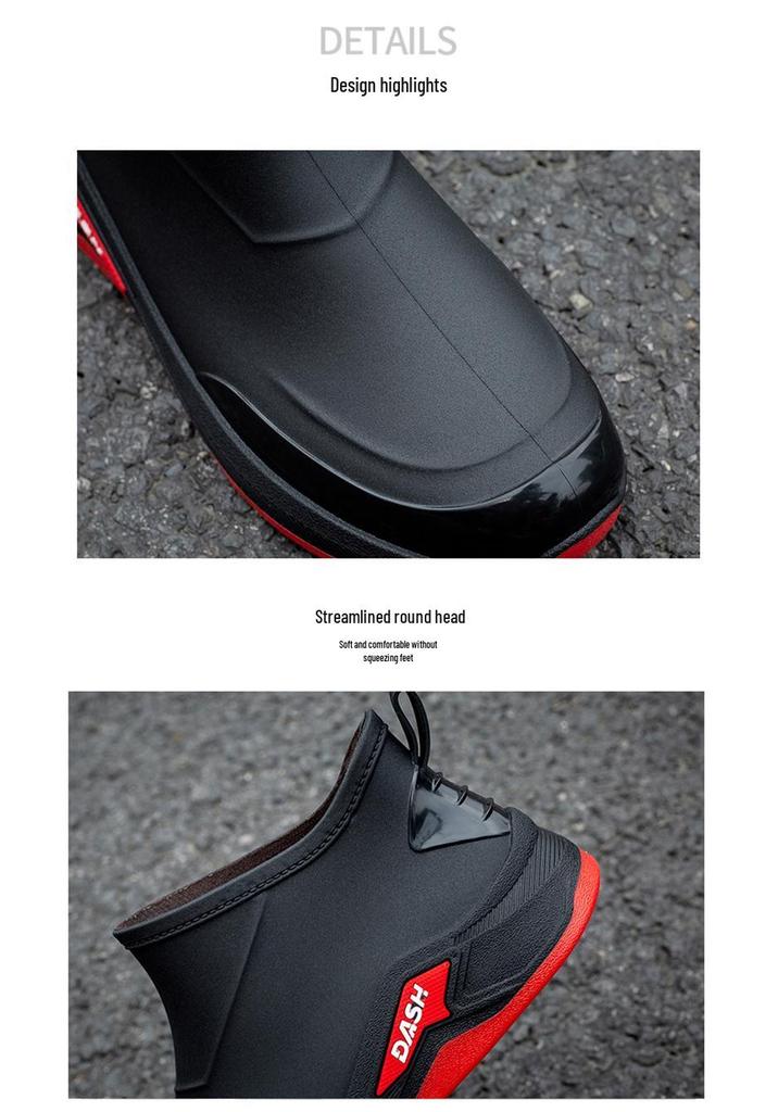 Men's Waterproof Non-slip Ankle Rain Boots with Cotton-padding, Solid Color for Kitchen & Car Wash Use