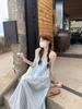 Women's Seaside Striped Camisole Dress - French Style Summer 2026, Loose Fit, Petite Long Dress
