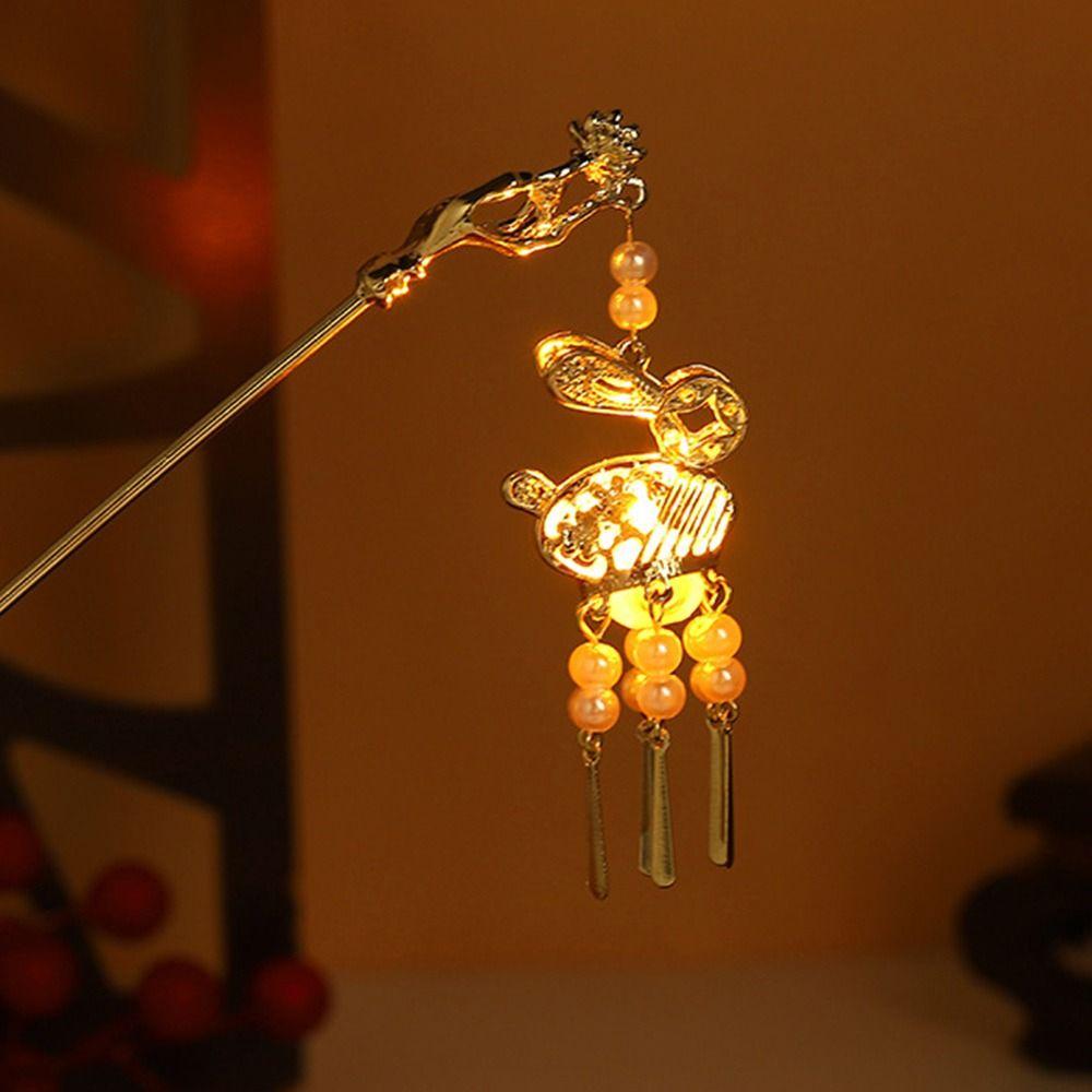 Palatul chinezesc Lantern ac de păr din metal de culoare aurie bețe de păr furculițe cu bijuterii ușoare pentru femei, retro, flori de lotus, ciucuri