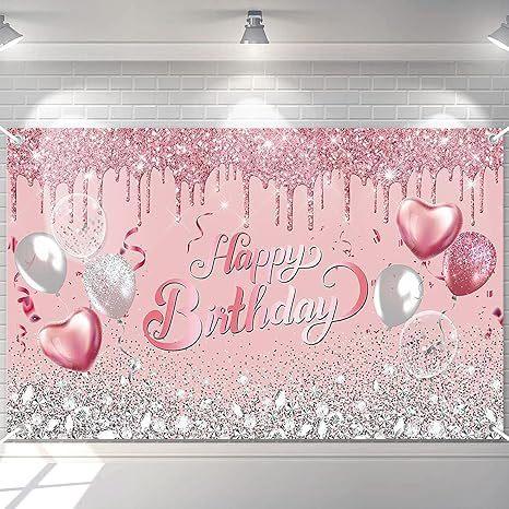 Pink Gold Birthday Party Background Pink Gold Balloon Girl Birthday Bash Party Banner Decoration