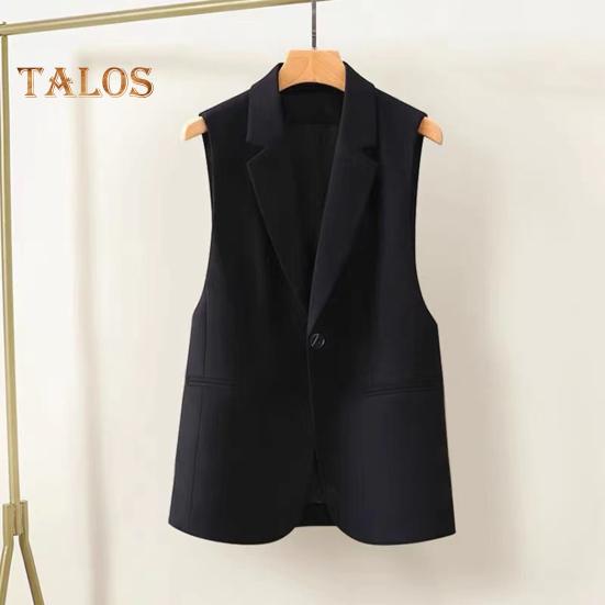 Women Suit Waistcoat Single Button Closure V Neck Lapel Sleeveless Cardigan Mid Length Solid Color Formal Business OL Commute Coat