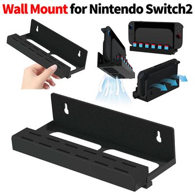Metal Wall Mount Bracket with Game Card Slots and Joy-Con Hanger Console Holder Clip Kit Stand Storage Organizer for Switch 2