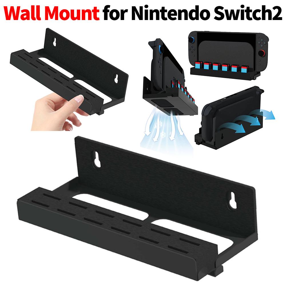 Metal Wall Mount Bracket with Game Card Slots and Joy-Con Hanger Console Holder Clip Kit Stand Storage Organizer for Switch 2
