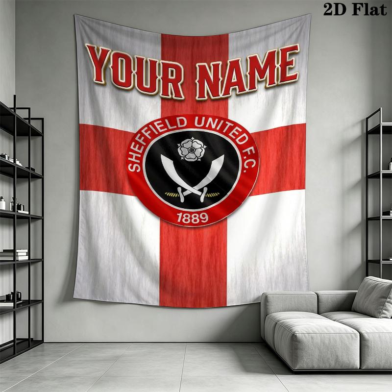 Custom Name Sheffield United FC Wall Tapestry Aesthetic Wall Hanging Printed Fabric Blanket Decorative Tapestries for Bedroom Living Room Home Decor