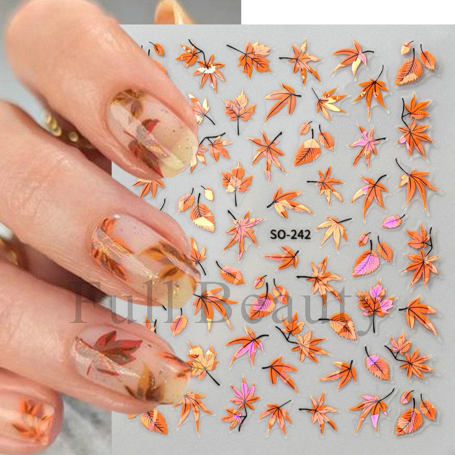 Nail Art Stickers Ins Autumn Thanksgiving Maple Leaf Shell Light Maple Leaf Gold Leaf Nail Sticker