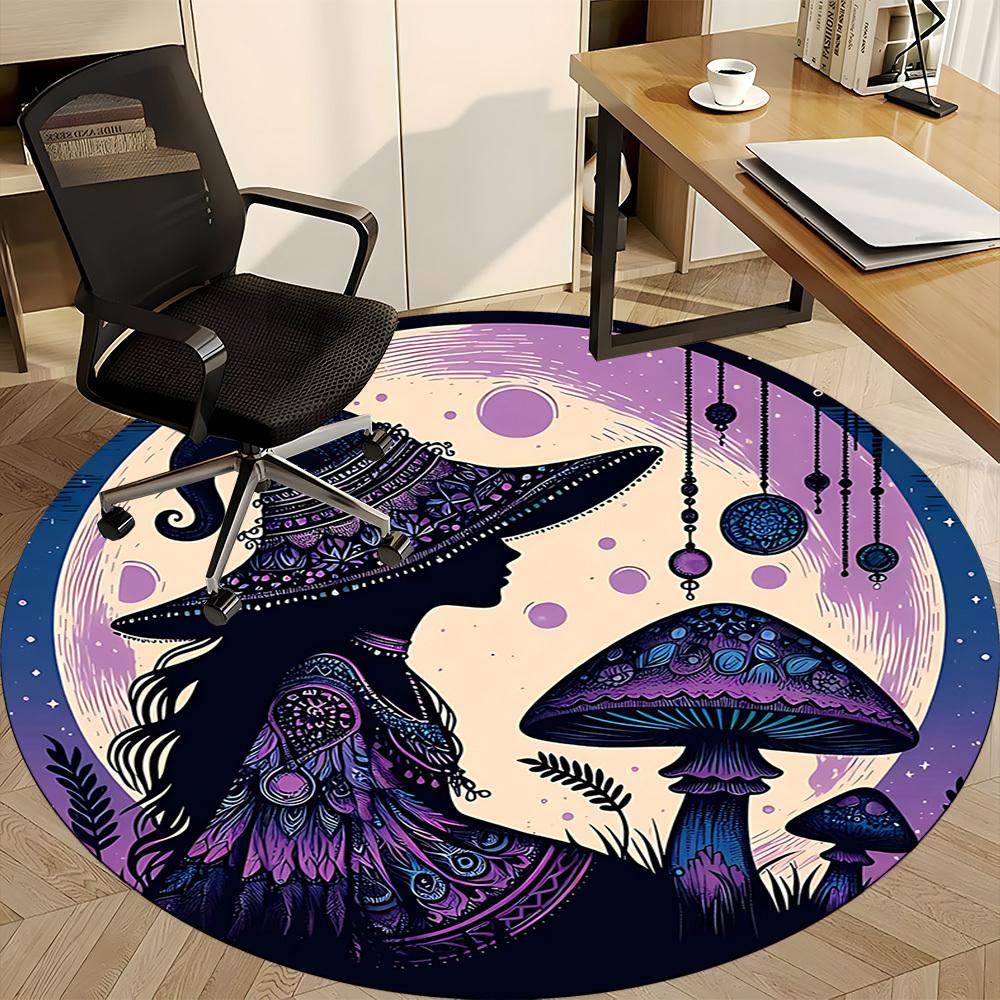 1PC Witch Mushrooms Office Round Area Rug, Indoor Mat Suitable For Office, Under Office Chairs Bedroom Living Room Home Decor, Room Deco 022