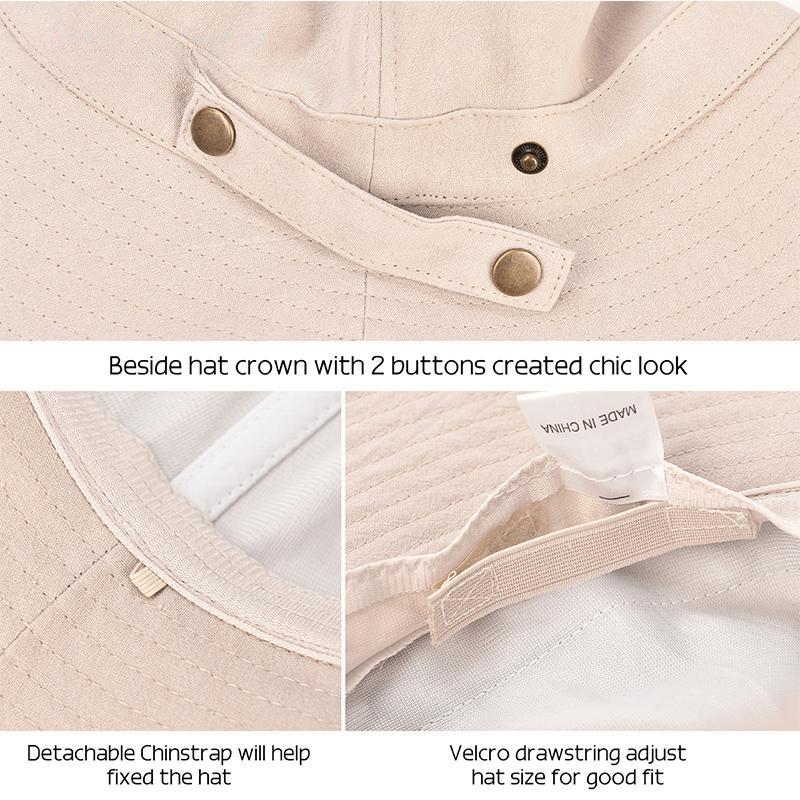 Summer Cotton Sun Hats for Women Beach Travel Foldable Hats with Chinstrap Wide Brim And Breathable Beach Hats