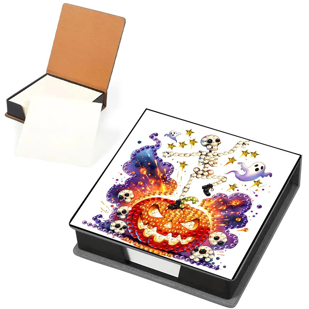 5D DIY PU Diamond Painting Notecard Box with 160 Sheets Paper Gem Art Sticky Note Holder Diamond Art Note Box for Home Office