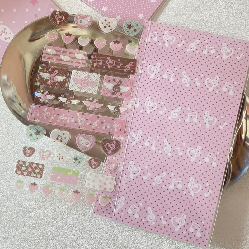 Glitzernder Deko-Sticker Cartoon Erdbeere Musiknote Themensticker für Handyhülle Journal Laptop Scrapbooking