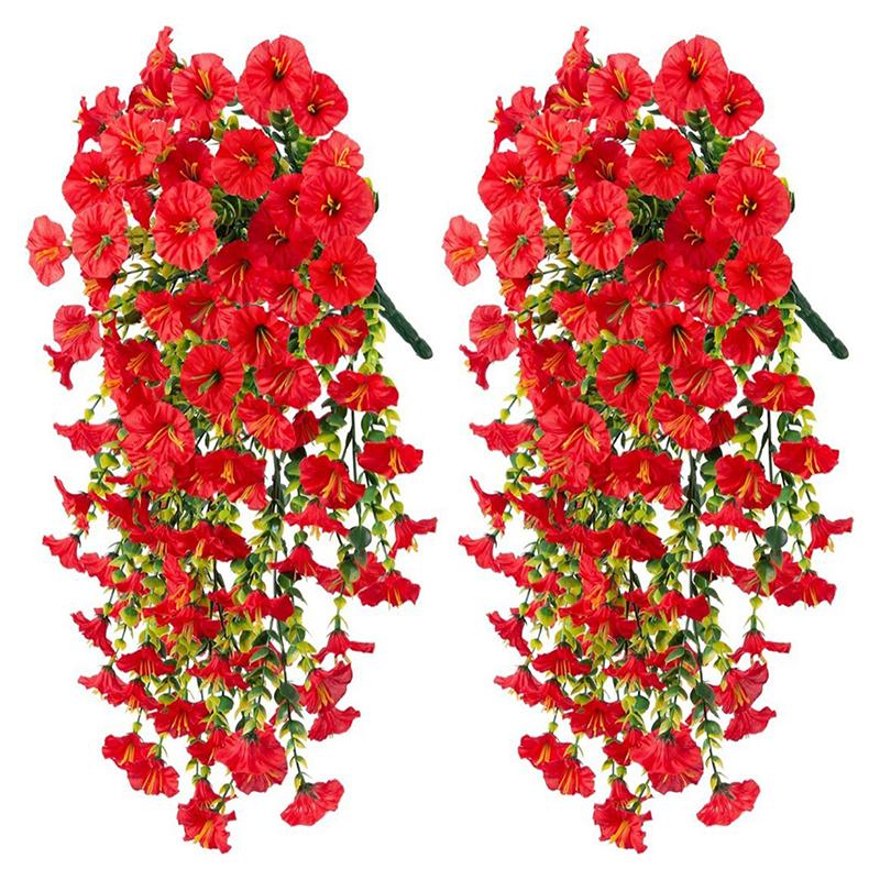 Uv-Resistant Artificial Morning Glory & Eucalyptus Hanging Decor - Perfect For Home, Garden, Weddings | Versatile Outdoor