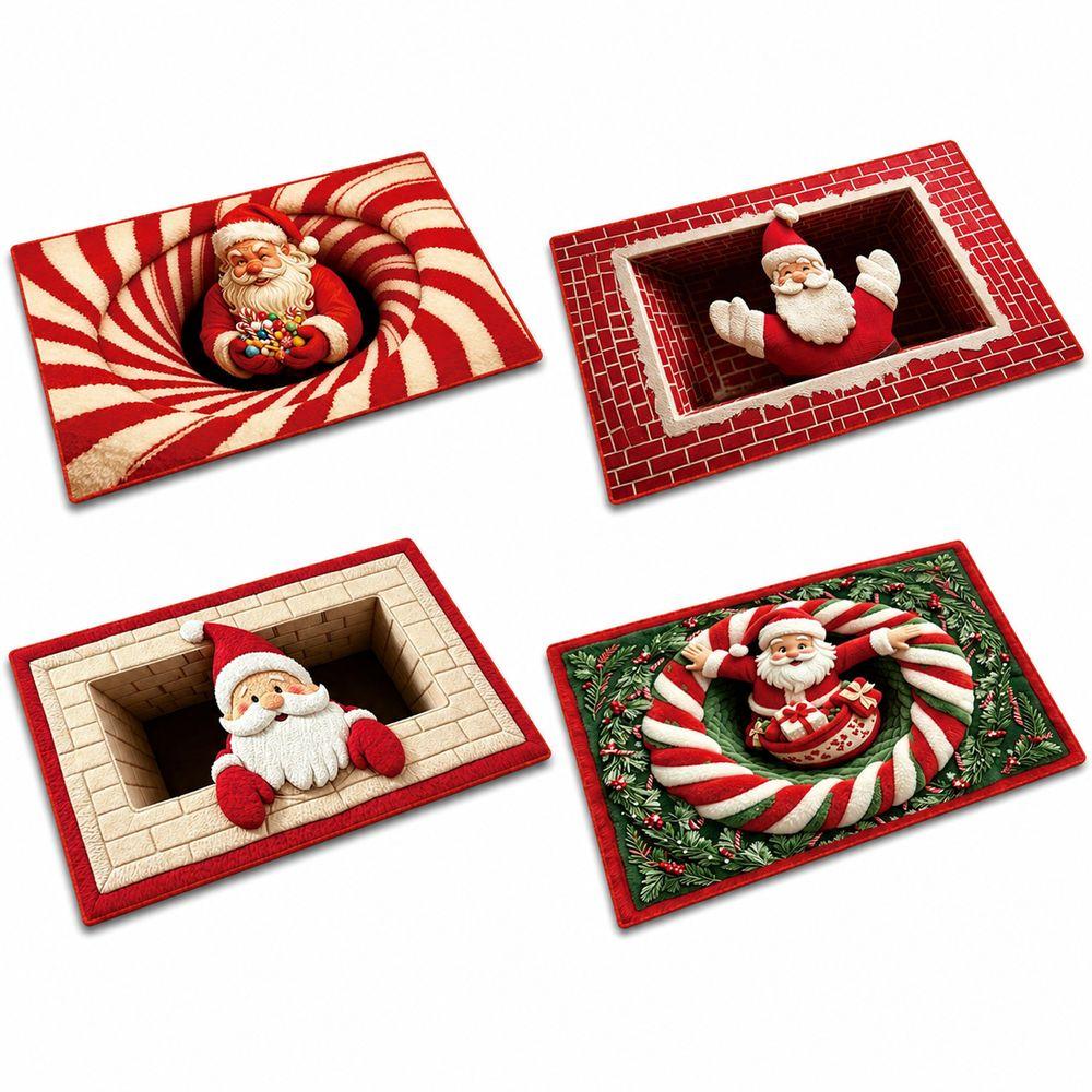 2D Flat Santa Door Mat Faux Cashmere Christmas Bath Mat Decorative Floor Rug  Christmas Home Decor