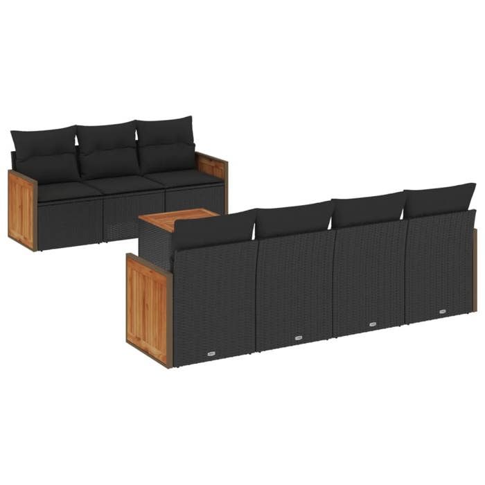 VidaXL Salon de Jardin avec Coussins 8 pcs, Canapés de Terrasse, Ensemble de Meubles de Patio, Mobilier d'Extérieur, Noir 3227483