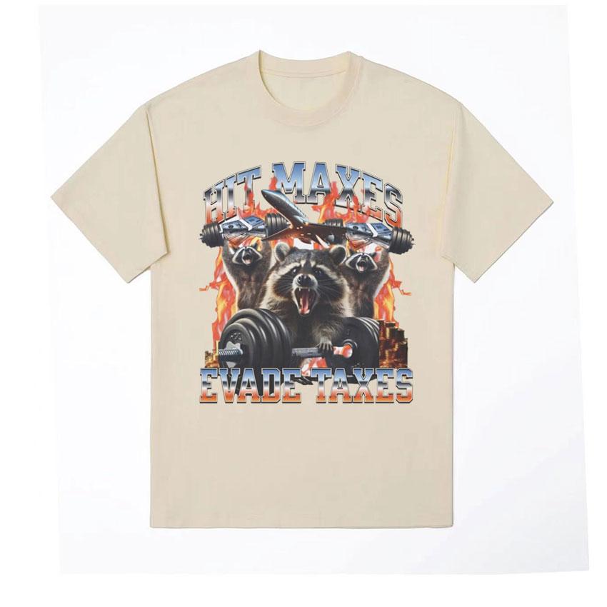 Hit Maxes Steuern Hinterziehen Meme T-Shirt für Männer Frauen Lustige Waschbär Grafik T-Shirts Herrenmode Retro Übergroßes T-Shirt Streetwear