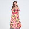 2026 Summer Bohemian Gorgeous Flower Long Dress Women's Ruffes Slash Neck Floral Print Belt A-Line Holiday Famale Beach Clothes