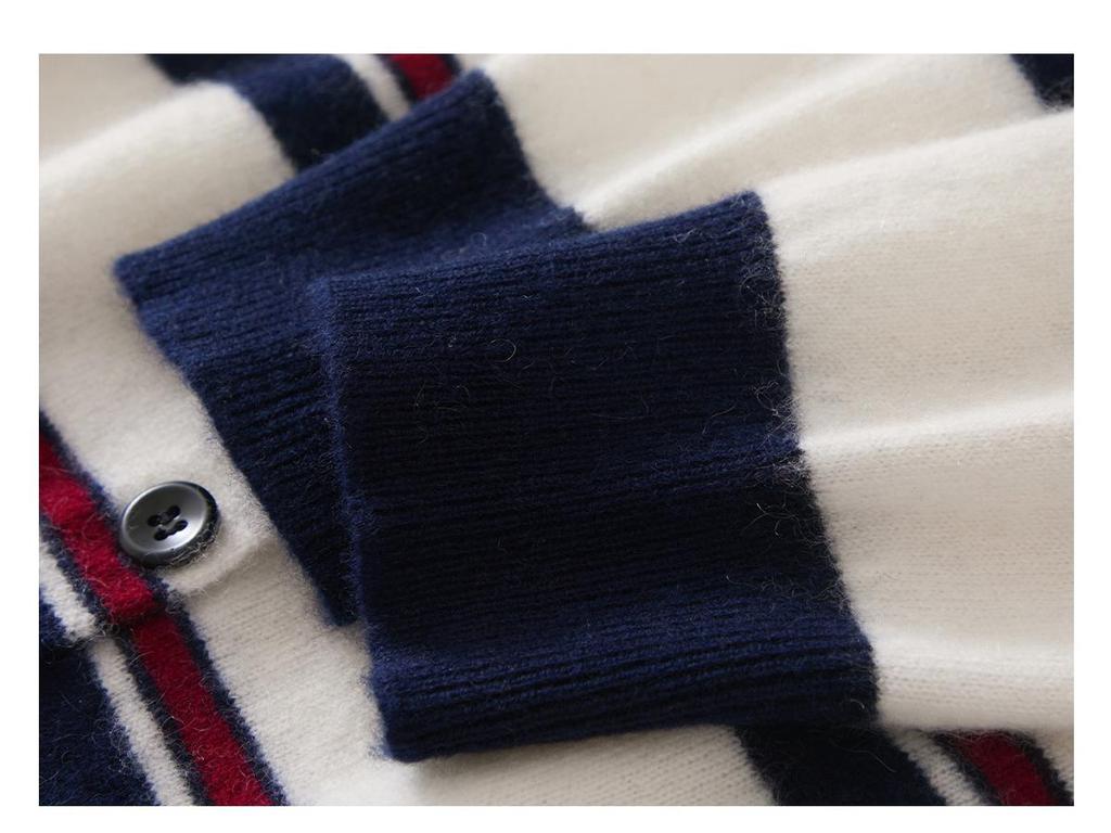 Korean Style Cashmere Puppy Embroidery Striped Crew Neck Sweater Coat for Women - Autumn/Winter Loose Knit Cardigan