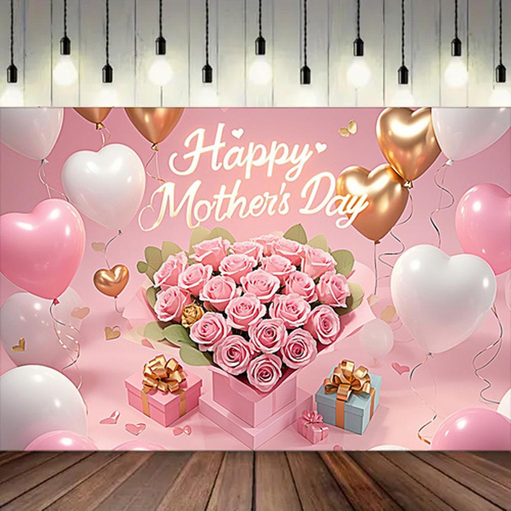 Happy Mother's Day Photography Backdrop Balloons Flowers Love Heart I Love Mom Mother's Day Party Decor Photo Background Studio