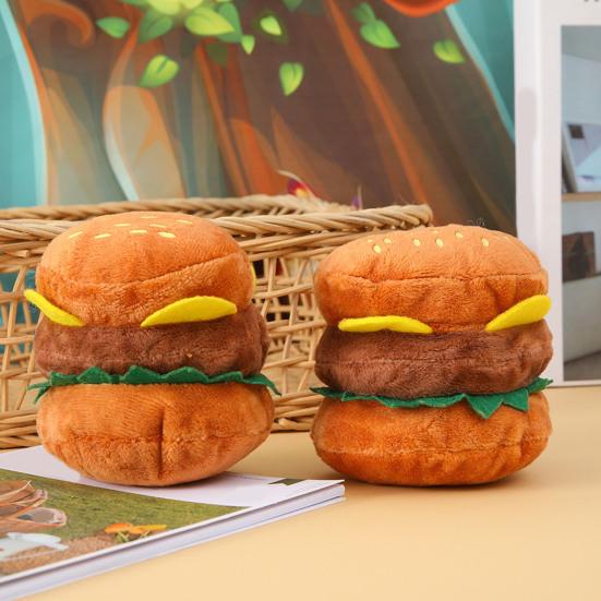 Interactive Plush Dog Toy Simulated Hamburger Built-in Sound Teeth Cleaning Relieve Boredom Cute Dog Toys