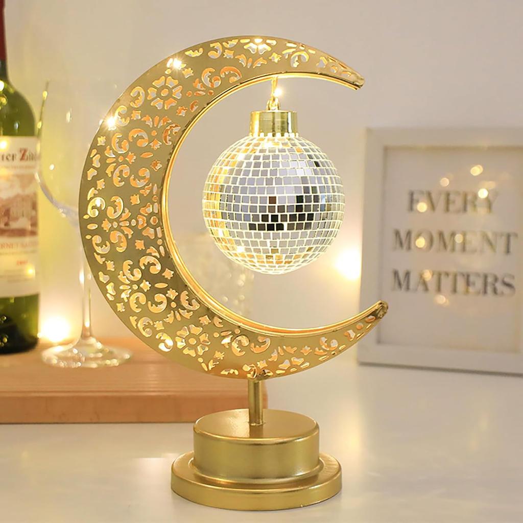 Moon Lamp, Enchanted Lunar Lamp, Crescent Moon LED Light, Moon Table Lamp Half Moon Light Metal Ramadan Star Lamp, Battery Operated Table Lamp for