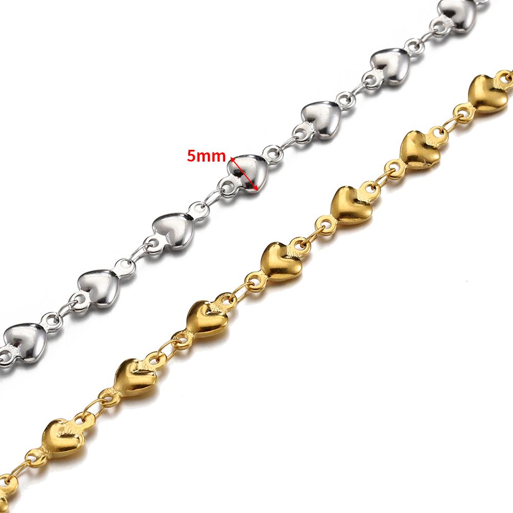 No Fade 1Meter Stainless Steel Chain for Jewelry Making DIY Love Heart Chain Curb Chains Gold Color Necklace Bracelet Components
