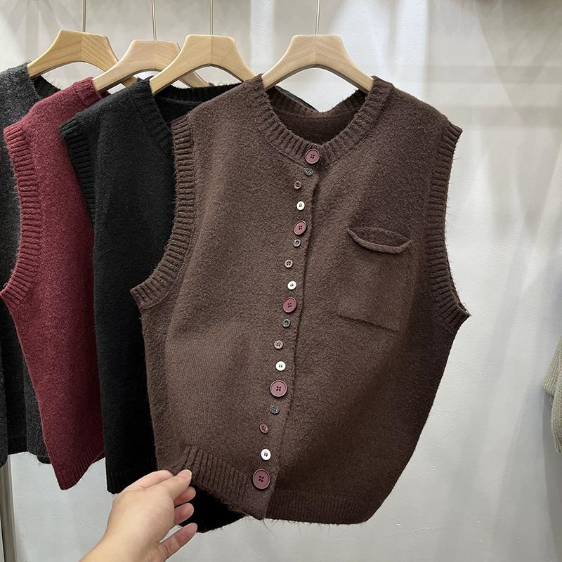 Dimanaf 2025 Autumn Vest Women Sleeveless Sweaters Knitting Buttons Red Casual Style Loose Sweater