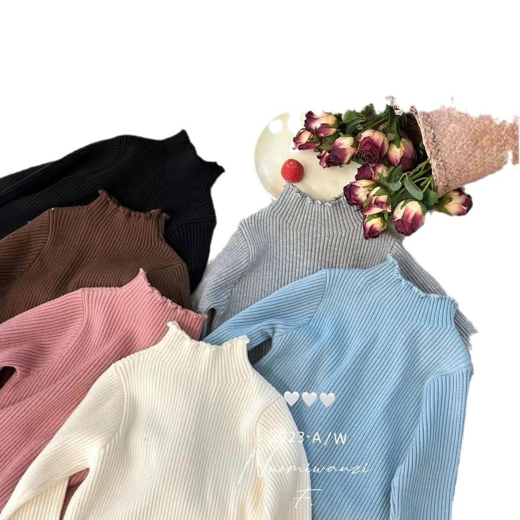 2025 Autumn/Winter Plus Velvet Baby Solid Color Turtleneck Knit Sweater