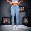 SHEIN Übergröße Strass High-Waist Weitbein Denimhose