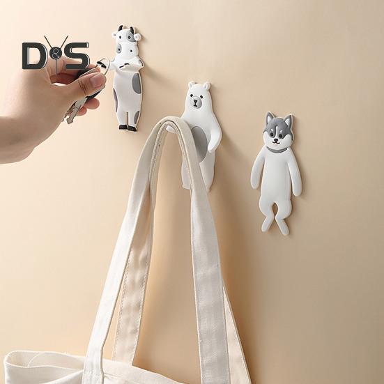 4Pcs Self-Adhesive Wall Hooks Cute Animal Shape Simple Installation Kitchen Bathroom Reusable Seamless Hooks