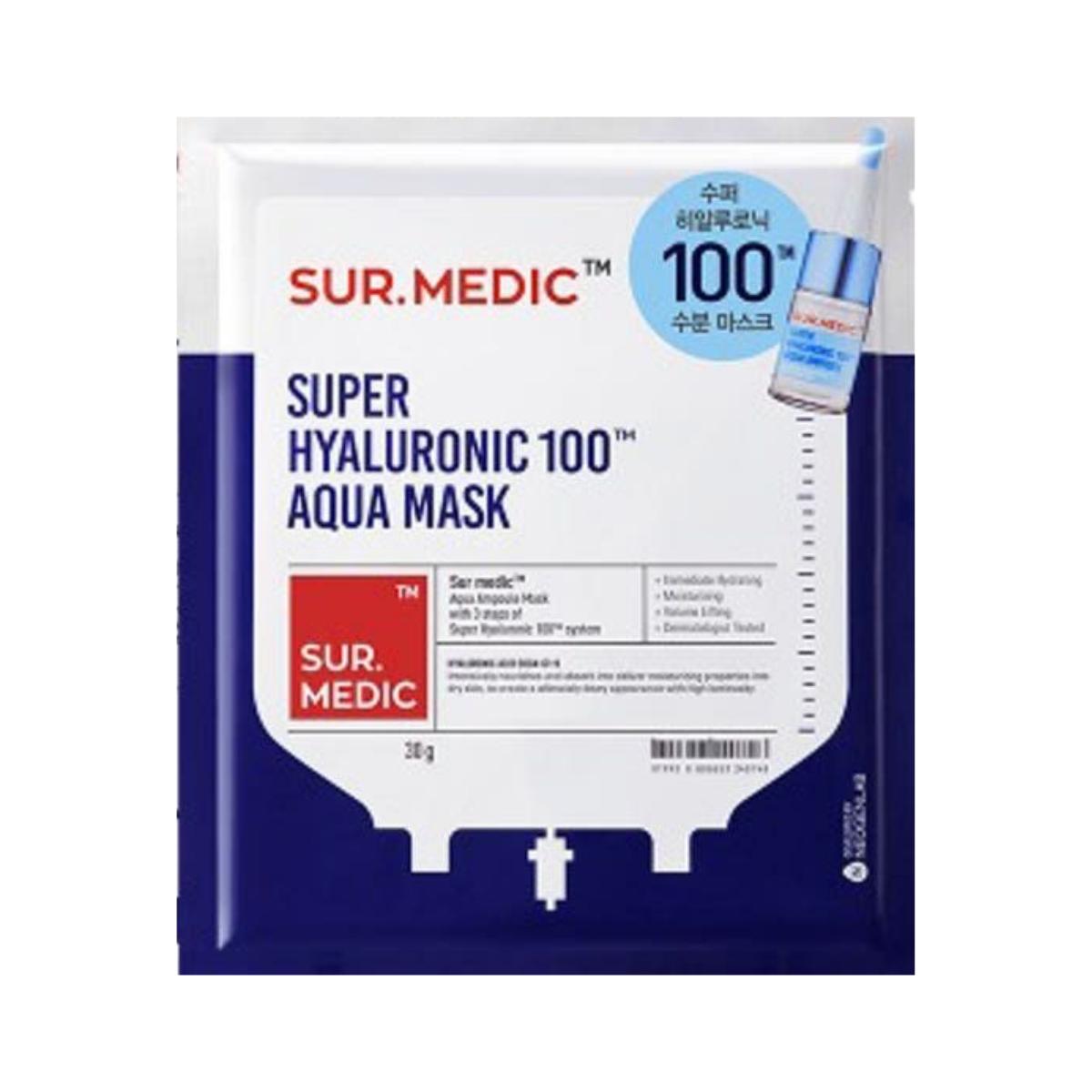 

NEOGEN Surmedic Super Hyaluronic 100 Aqua Mask Интенсивно увлажняющая и придающая объем тканевая маска 30 г (10 листов)