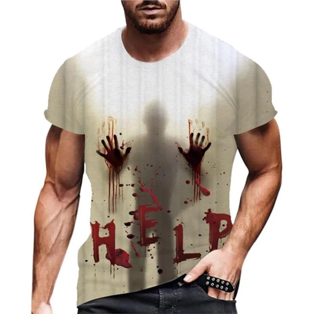 ETST42 2025 Nieuw Grappig Heren Bloed Ik Ben Oké Halloween Print T-shirt Grappig Bloed Heren Leuke Ronde Hals Casual Korte Mouw 3XL